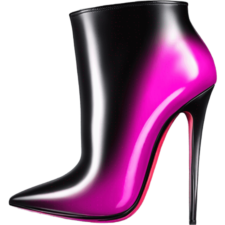 Realistic isolated top view of a pair of Louboutin Black,Silver,and Hot Pink Ombre stiletto high heel ankle bootie boots.  emoji