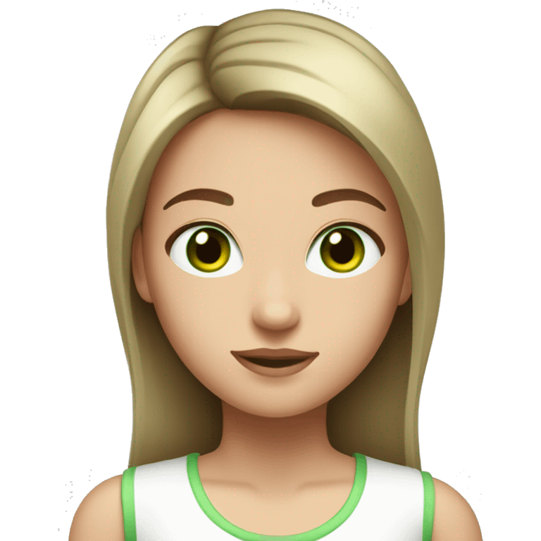 Girl with brown straight hair and green eyes and white top  emoji