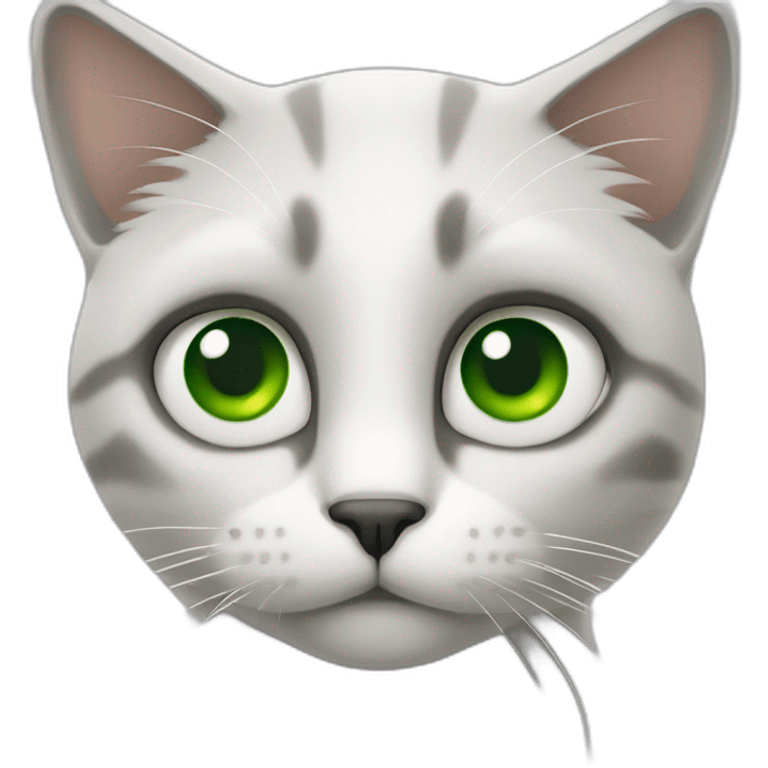 Chat gris et blanc yeux vert emoji