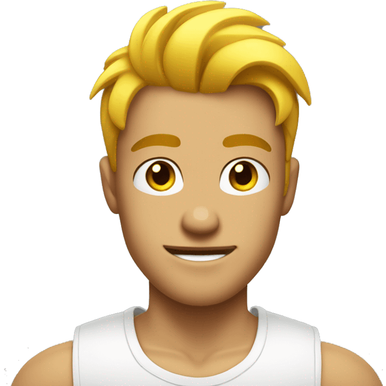 A muscular yellow man 20 years old with a fashionable hairstyle in white t-shirt emoji