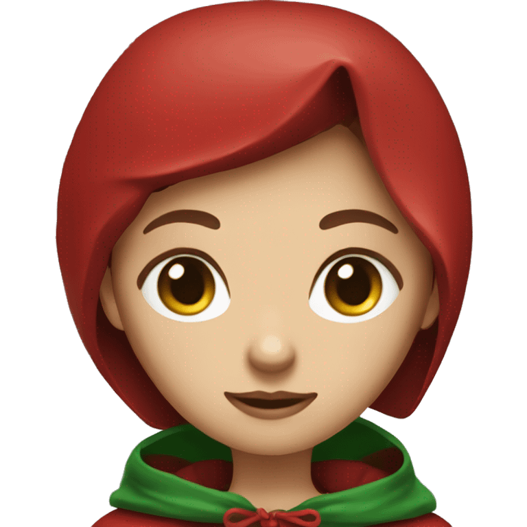 Create red Riding Hood with green eyes brown hair wearing a red hood on the head emoji