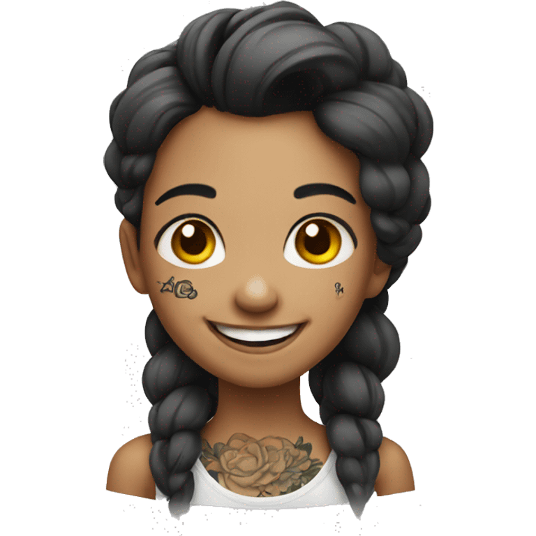 smiling girl with tattoo emoji