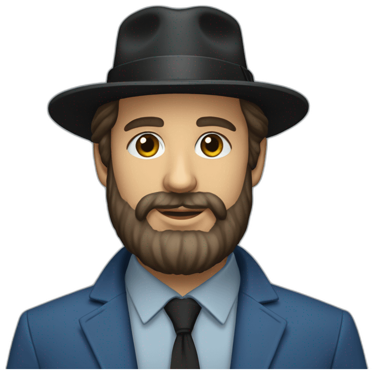 Bearded Hasidic Man in blue button down shirt, blazer, black fedora emoji