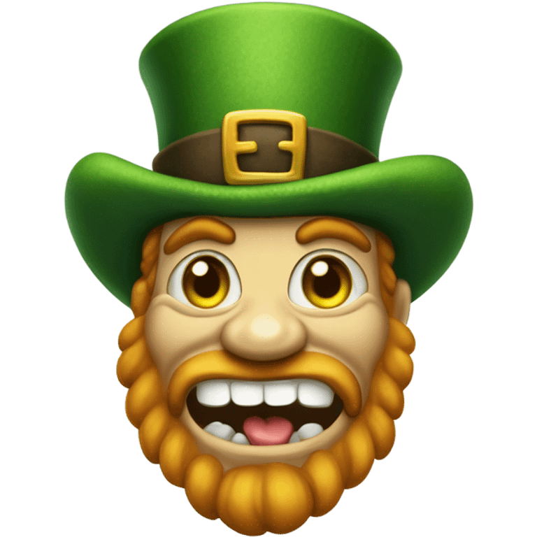 Leprechaun with laughably small eyes and an open mouth with crooked teeth. Just one yellow skin. Eyes more crossed. Whole body cross the eyes. Small beady eyes emoji