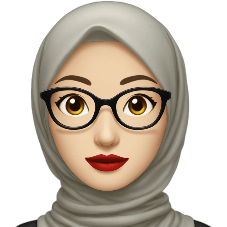 Classy Indonesian woman with pale skin and red lips wear hijab and round glasses emoji