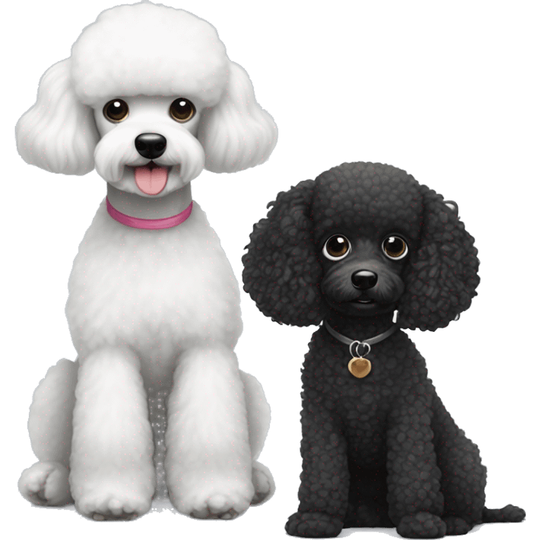 Mini white poodle sitting with mini black poodle emoji