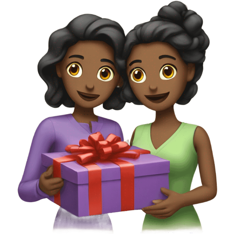 Two wives wrapping presents emoji