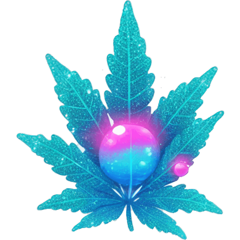 Sparkling holographic cyan blue neon pink graffiti Hemp 420 plant growing  emoji