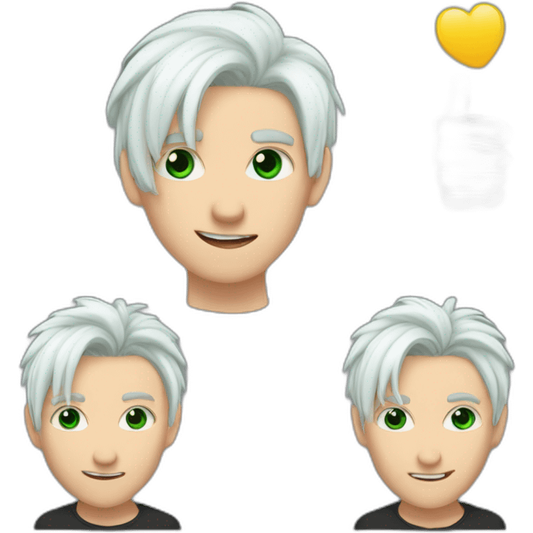 boy with green eyes and dyed white hair on top, black hair on the sides, long hair on top and short on the sides doing thumbs up emoji