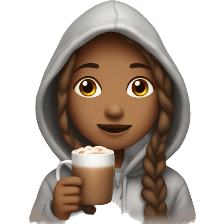 A cozy girl wearing hoodie with hot chocolate in hand emoji