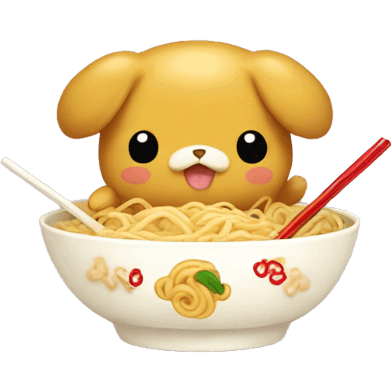 Pompompurin from sanrio eating spicy noodles  emoji