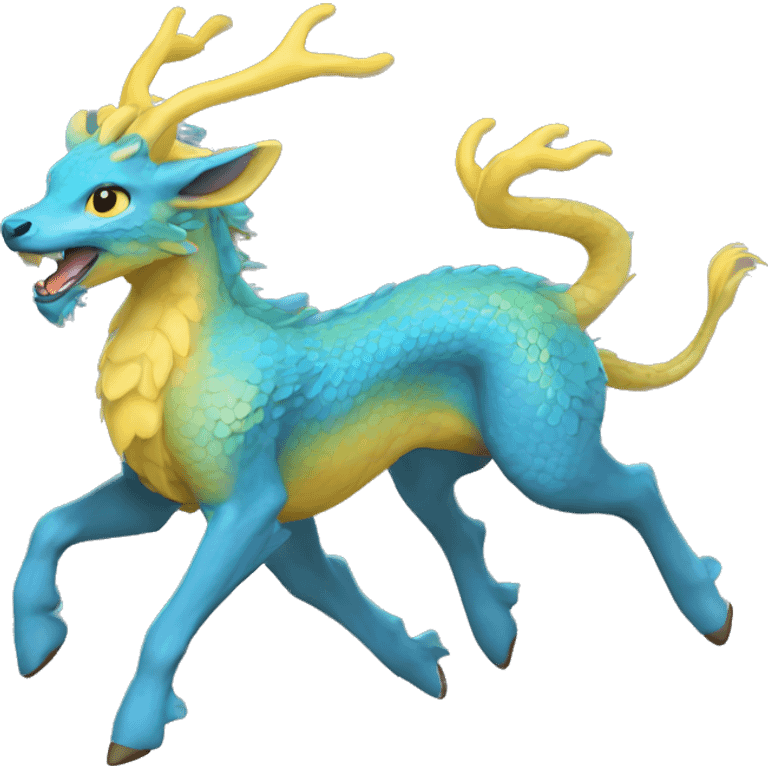 blue chinese dragon deer hybrid with a yellow mane running emoji