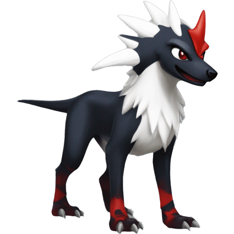 Black Cool Edgy Nargacuga-Houndoom-Garchomp-Absol Fakémon  with White and Red Edgy markings emoji