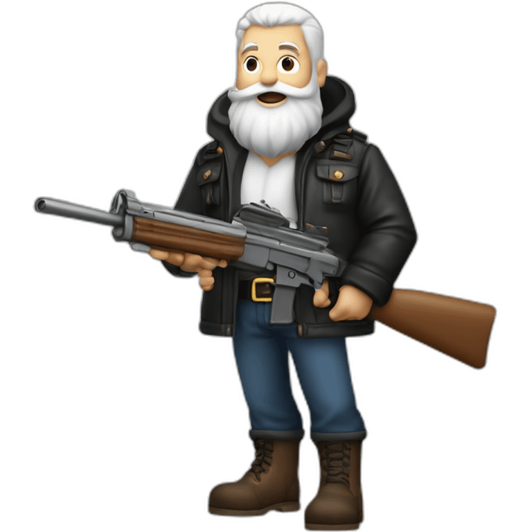 biff wiff santa beard wearing a leather jacket (full body, ios17) holding a large automatic rifle emoji