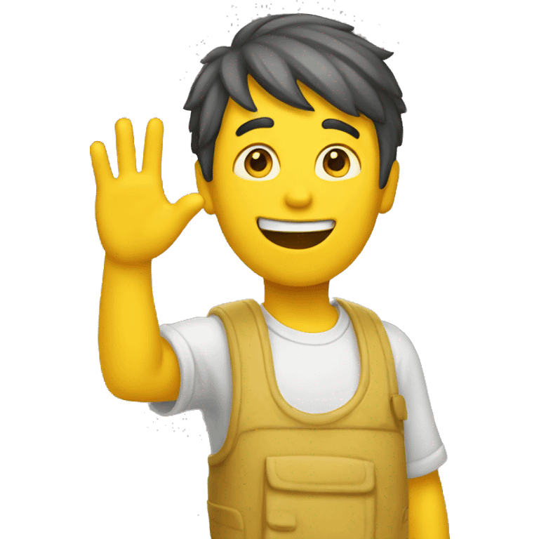 A guy with yellow skin waving and saying hi emoji