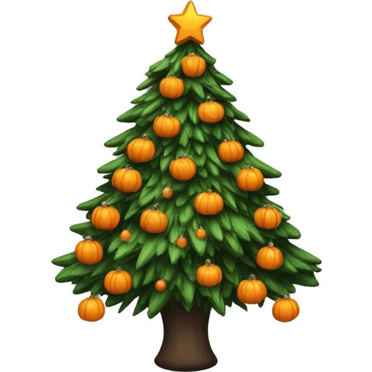 A Christmas tree with Halloween themed decor emoji