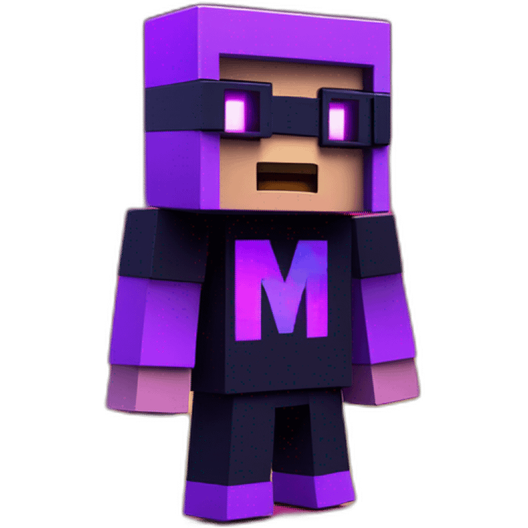 Minecraft steve wearing a black hoodie with "OMG" letters on it and VR headset in a cyberpunk VR environment with violet neon lighting. emoji