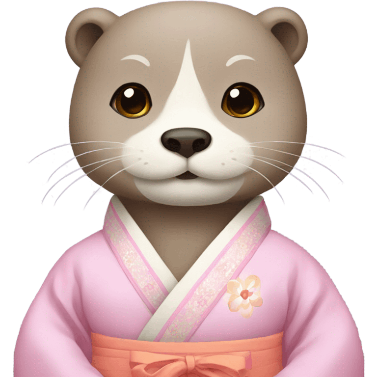 An otter emoji face dressed in pastel-colored traditional Korean hanbok emoji