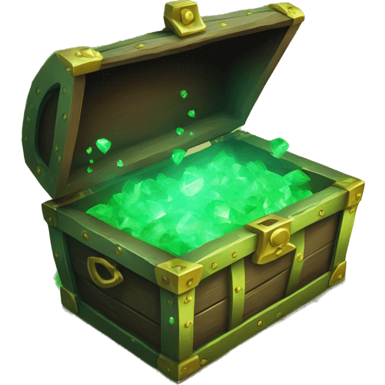 open treasure chest with green smoke coming out and green diamonds on the floor emoji