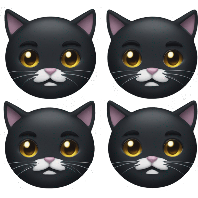 black cat with long hair one moustache white and one black emoji