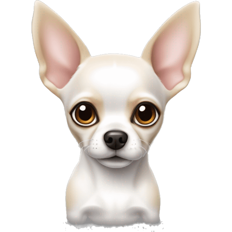 Perrito chihuahua color blanco completamente y orejas hacia abajo emoji