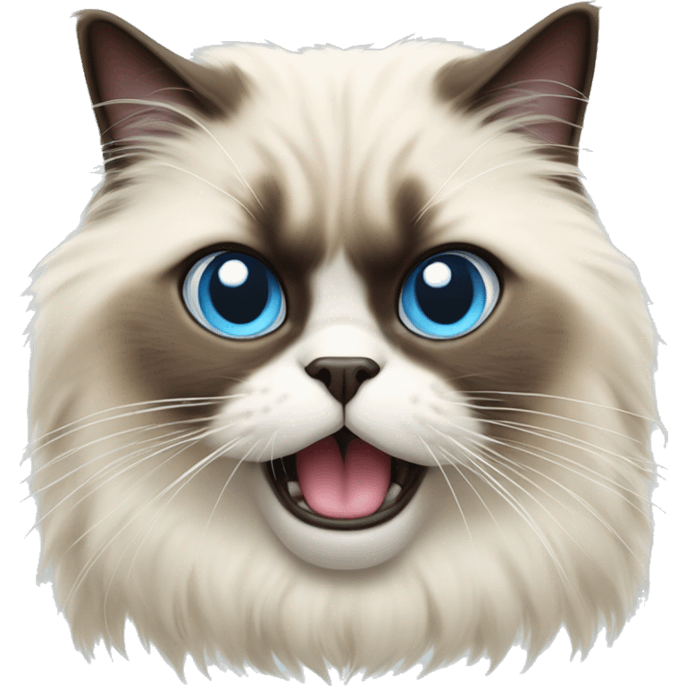 Himalayan cat with long tongue sticking out, blue eyes emoji