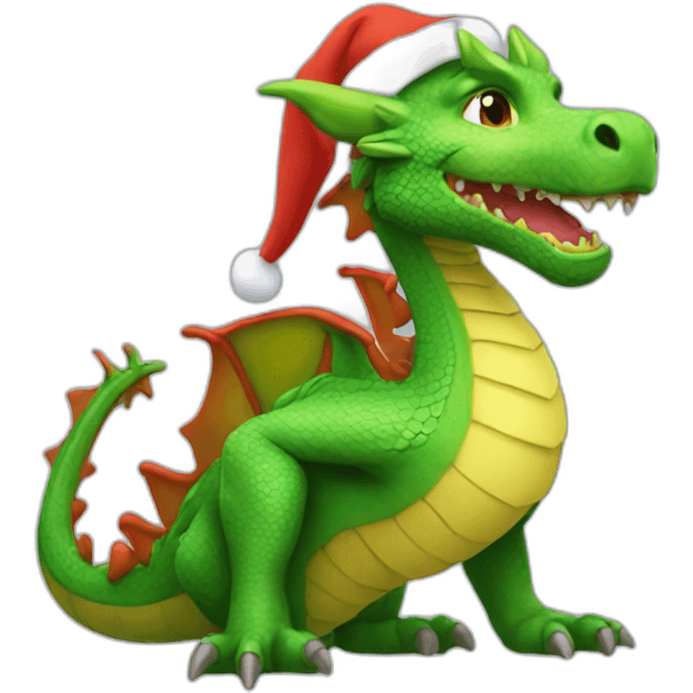 green dragon with Santa new year hat emoji