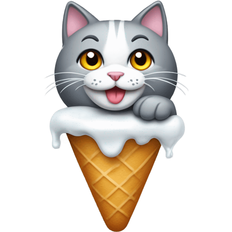 Un gato gris con un helado emoji