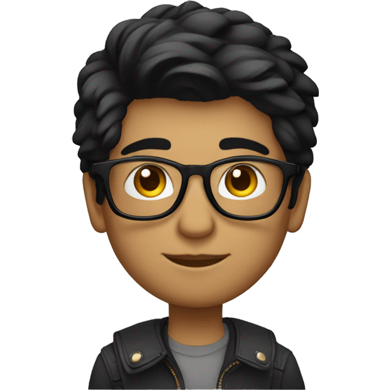 young male indian designer, black hair, aviator eyeglasses,  working on macbook emoji