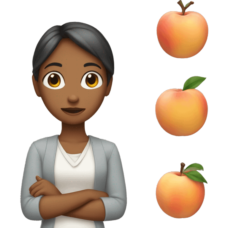 A girl with hands with a peach sign emoji