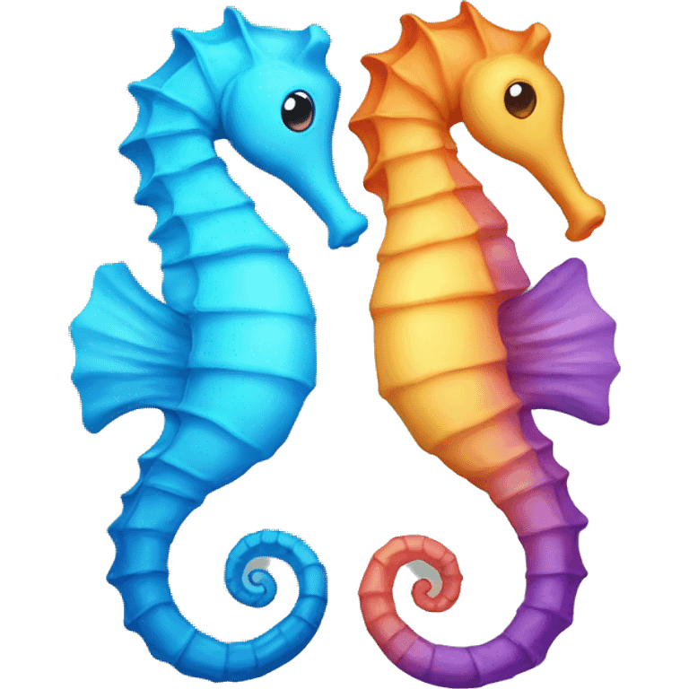 Two different colored sea horses holding tails  emoji