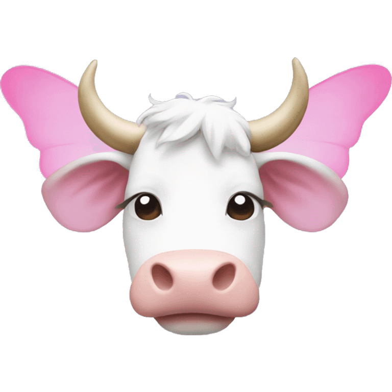 White and pink cow with fairy wings emoji