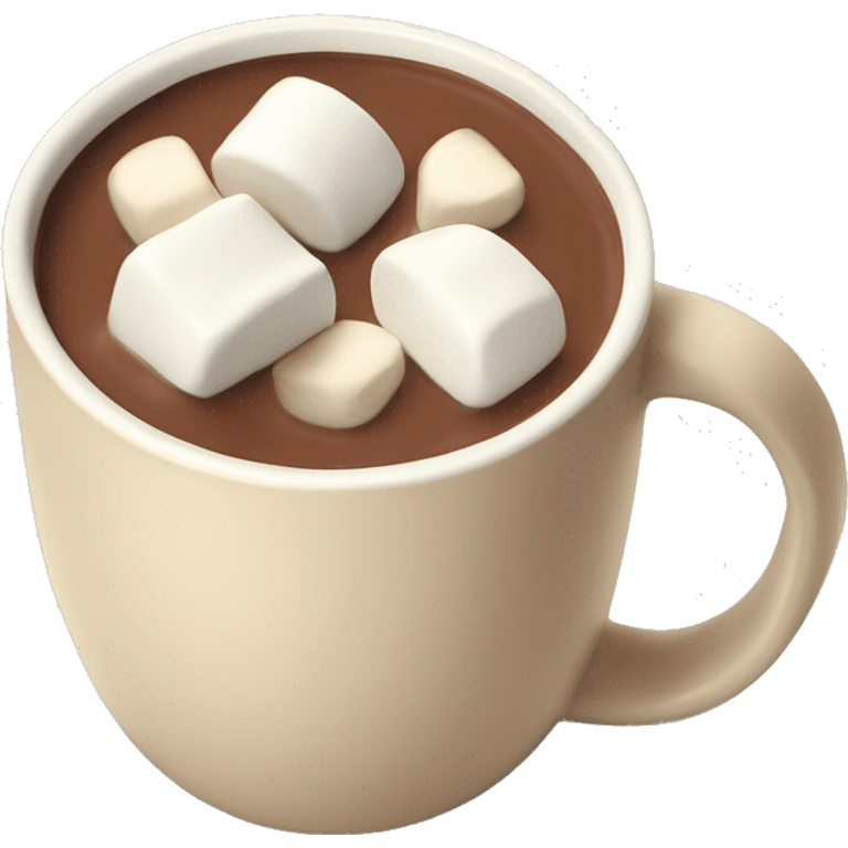 hot chocolate in a cream colored mug with marshmallows  emoji