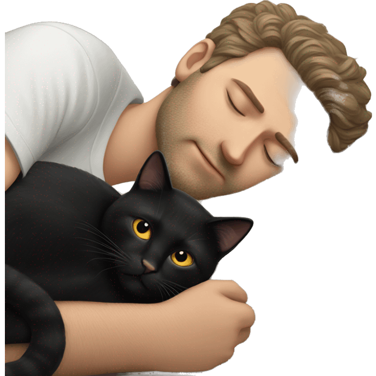 White Man sleeping with black cat emoji