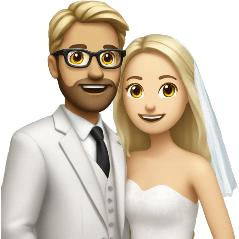 I need a groom with brown hair bown beard and googles and a blonde bride emoji