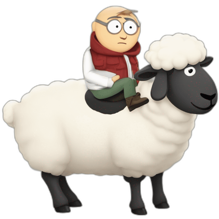 Mister garrison from south park cartoon riding on a huge sheep emoji