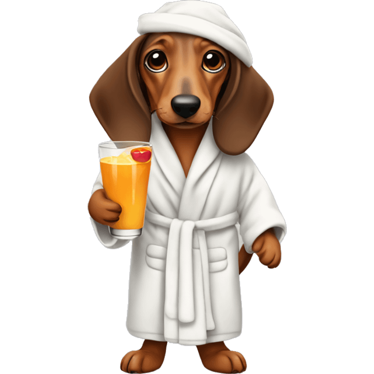 Dachshund with a bathrobe and a drink emoji