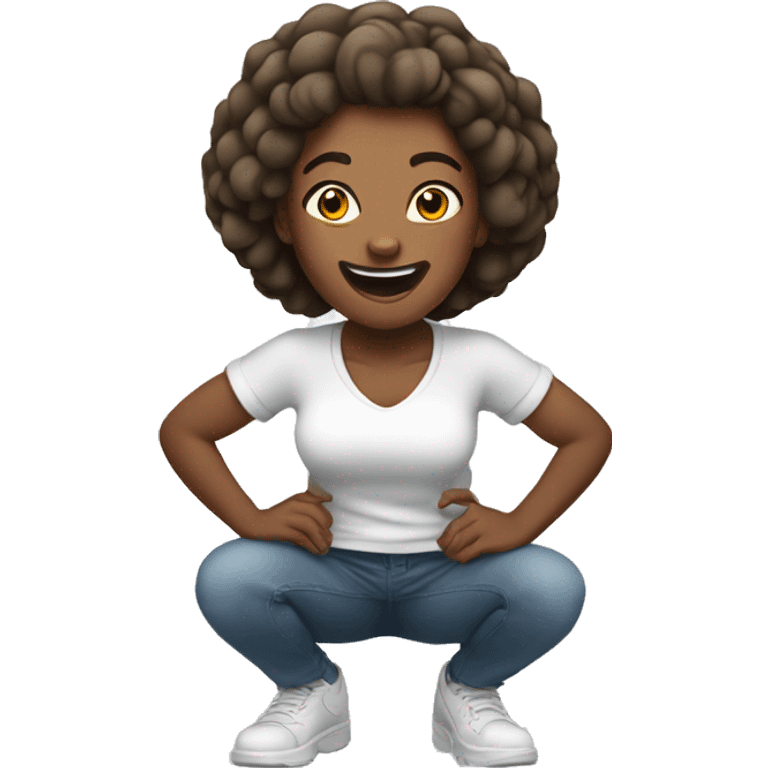 white happy woman is squatting front view emoji