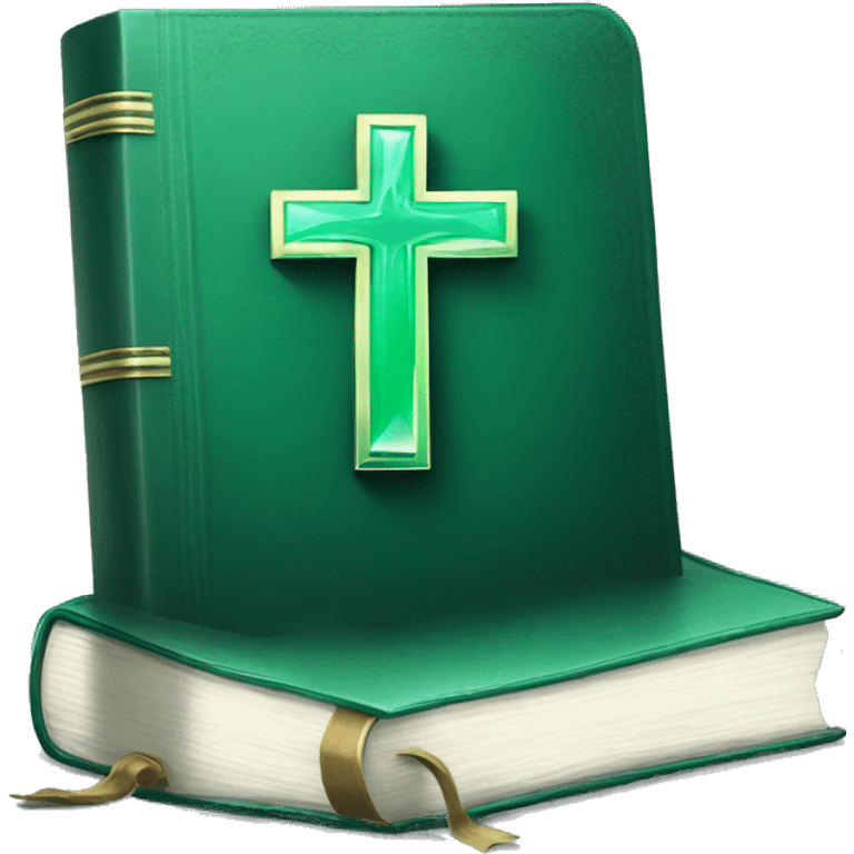 Emerald green Bible with white cross emoji