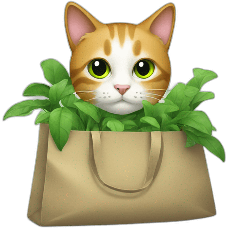 cat with bags of green plants emoji