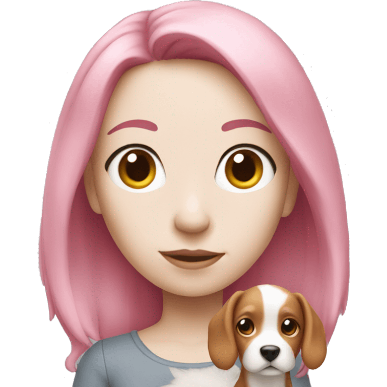 girl with pink hair holding a dog emoji