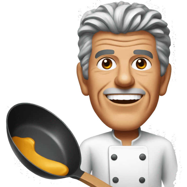 anthony bourdain with a frying pan and a spatula emoji