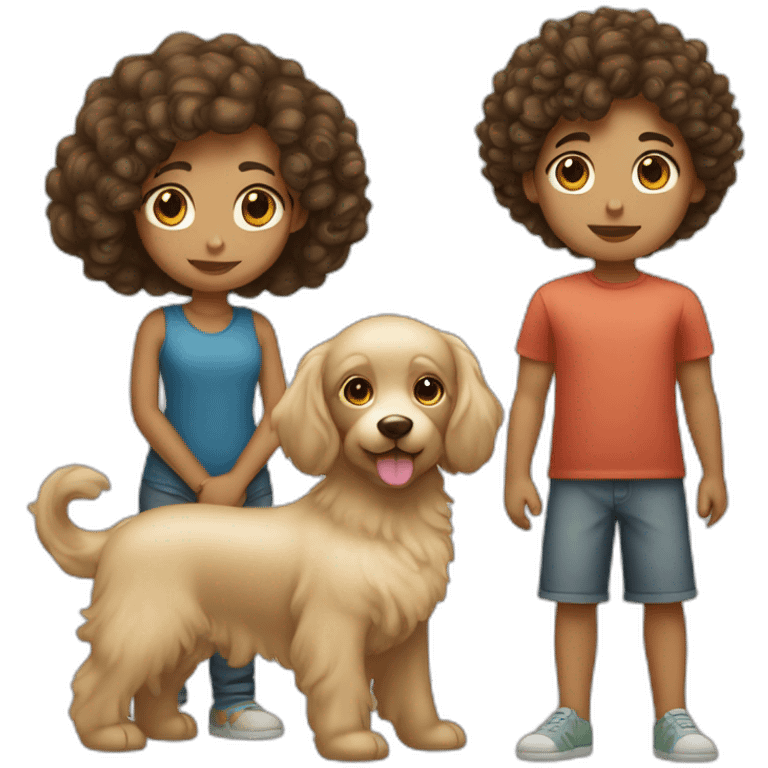 short hair boy with long hair girl with curly dog emoji