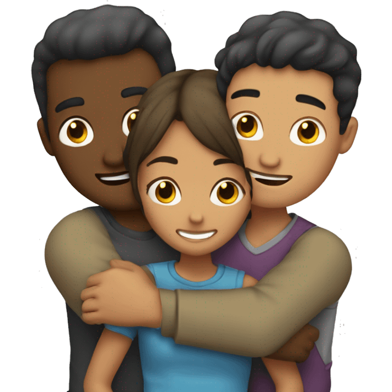 a man in the middle hugging a guy on the right and a girl on the left  emoji