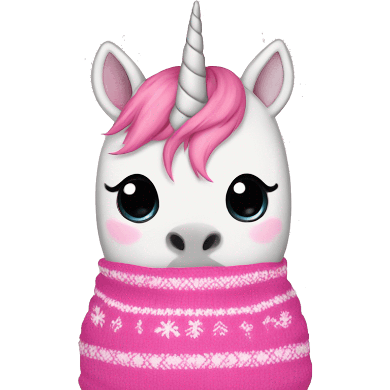 pink unicorn in a cute Christmas sweater emoji