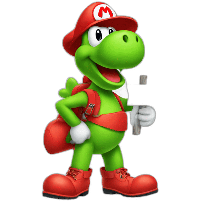 yoshi wearing red boots holding a sign  emoji