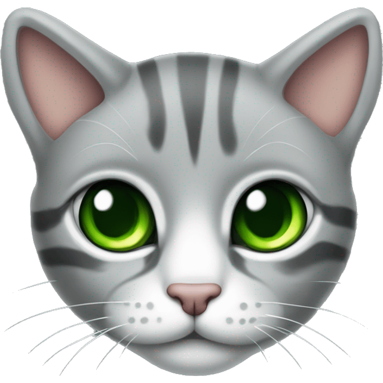 Gatto grigio chiaro con strisce grigie scure con occhi verdi  emoji