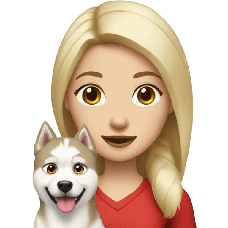 blonde girl with red and white Siberian Husky dog emoji