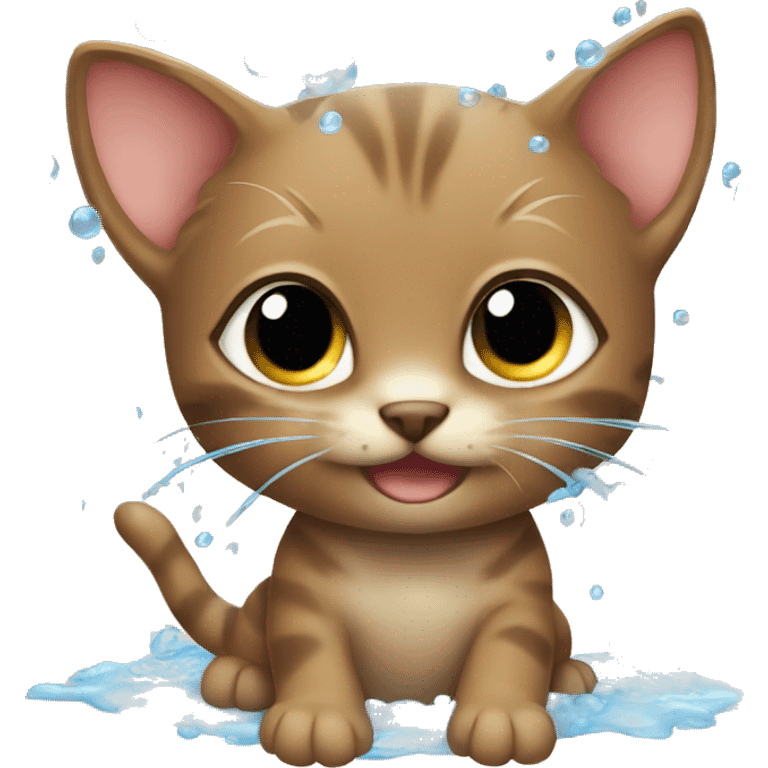 Little brown kitten taking a shower with bubbles  emoji