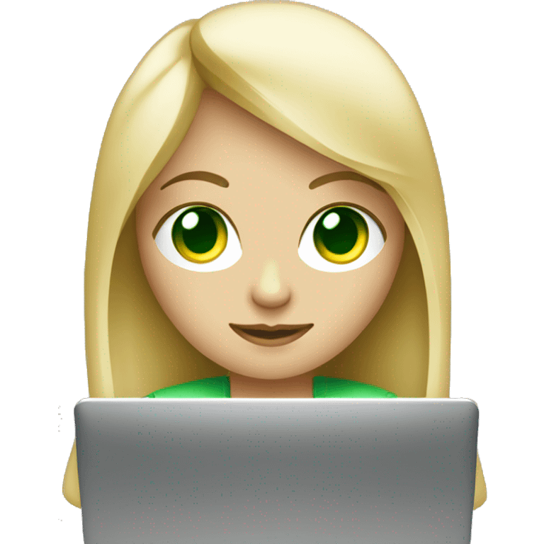 Blonde girl green eyes coding on laptop emoji